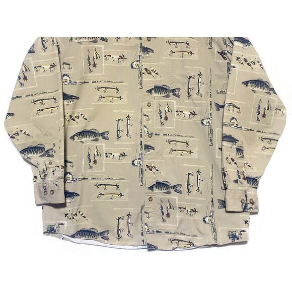 Woods and Water Outfitters Shirt Men's Large Button Up Long Sleeve Fish Motif - Picture 5 of 7